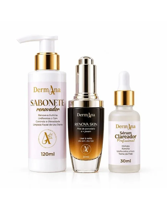 Protocolo Pele de Porcelana DermAna: sabonete, Renova Skin e sérum