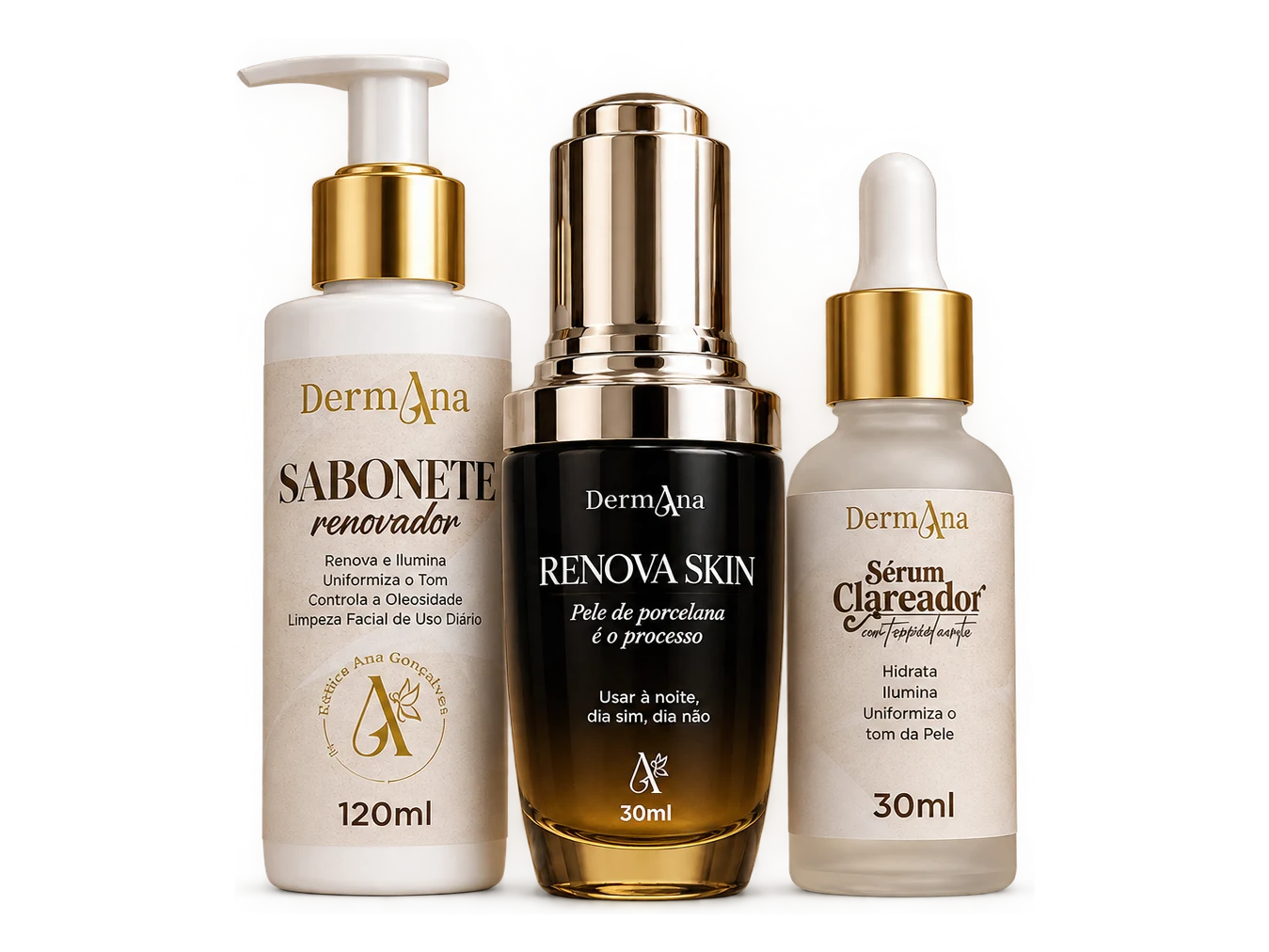 Sabonete Renovador, Renova Skin e Sérum Clareador DermAna